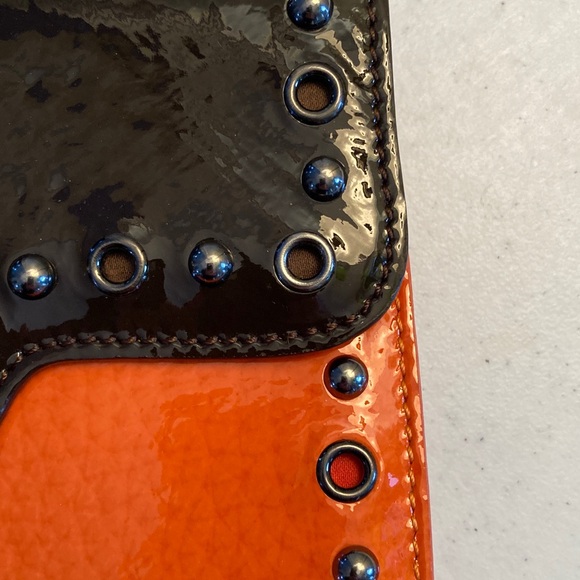 Moschino Chic Patent Chocolate & Orange Mini Bag - Picture 3 of 12